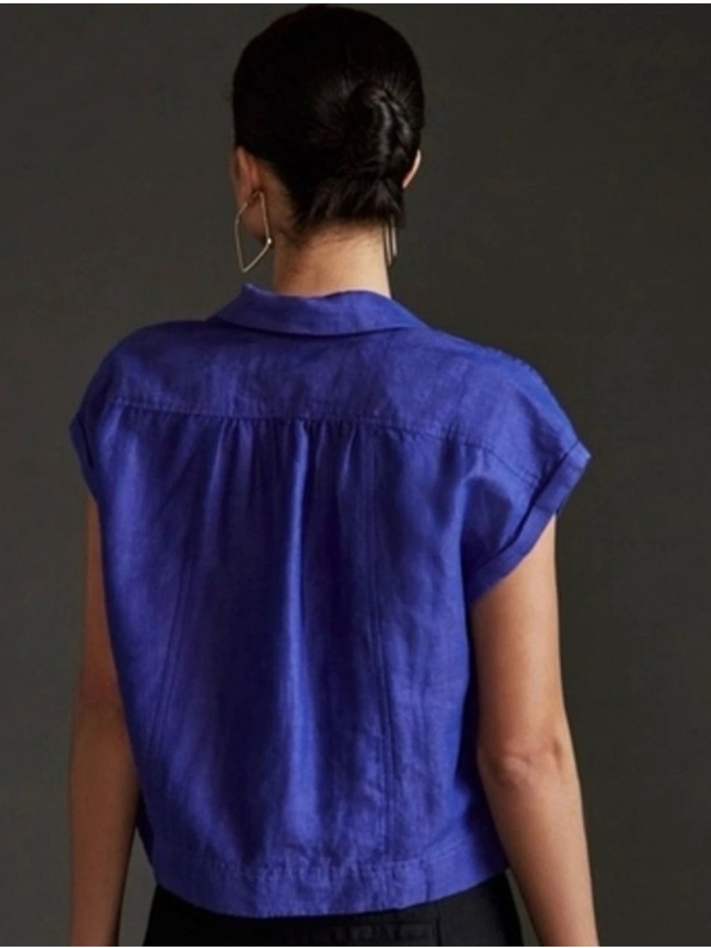Anthropologie Linen Blend Boxy Crop Collared Shirt - Picture 2 of 10